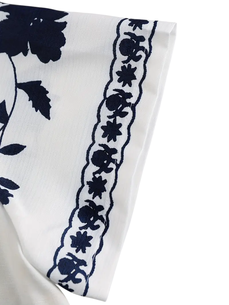 Camisa Cubana de Flor Azul