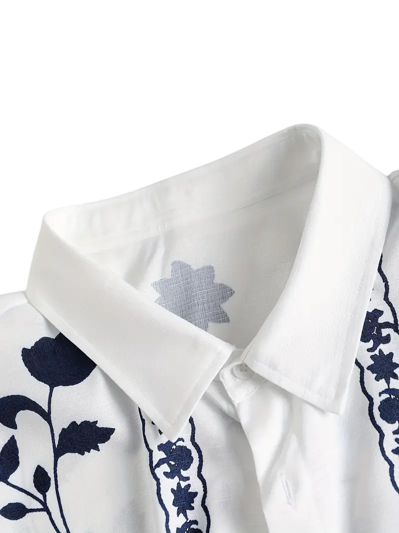 Camisa Cubana de Flor Azul