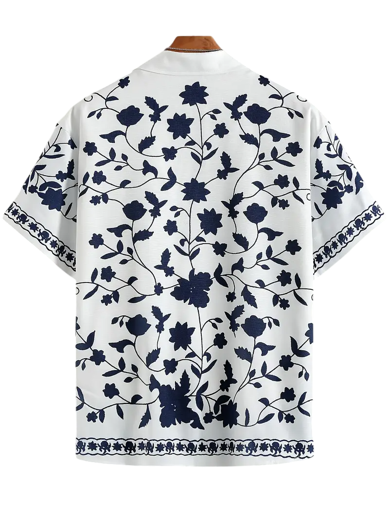 Camisa Cubana de Flor Azul
