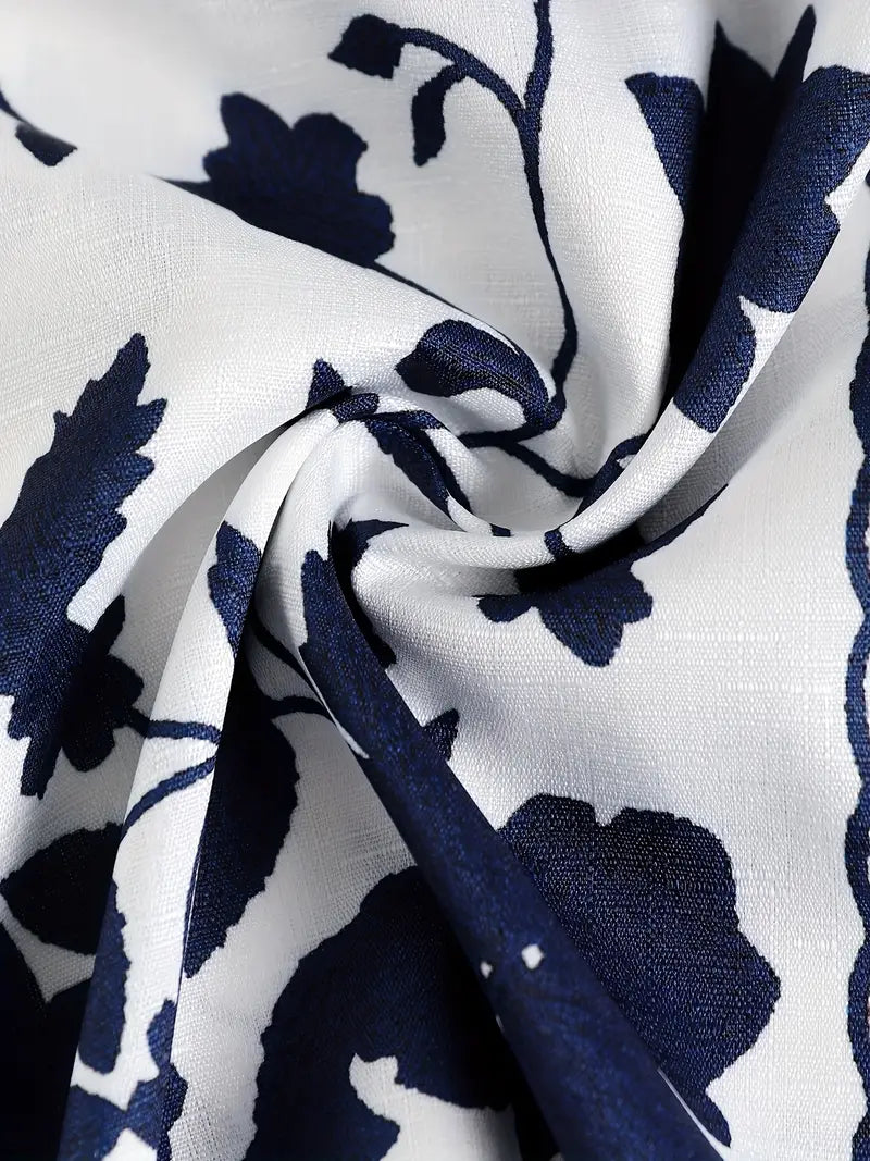 Camisa Cubana de Flor Azul